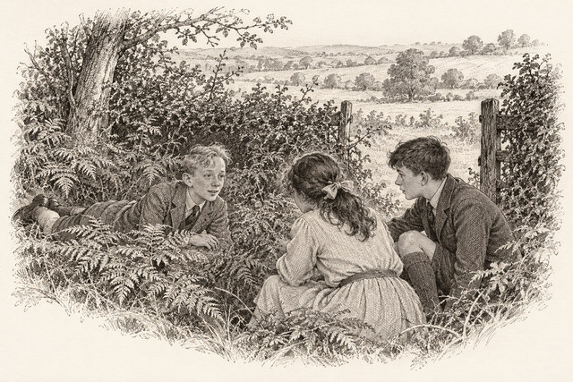 An engraving-style sketch for Giants’ Bread, chapter 8.