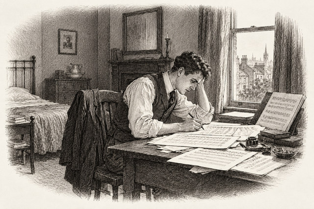 An engraving-style sketch for Giants’ Bread, chapter 7.