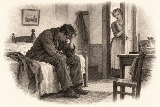 An engraving-style sketch for Giants’ Bread, chapter 4.