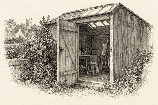 An engraving-style sketch for Murder at the Vicarage, Chapter 10.