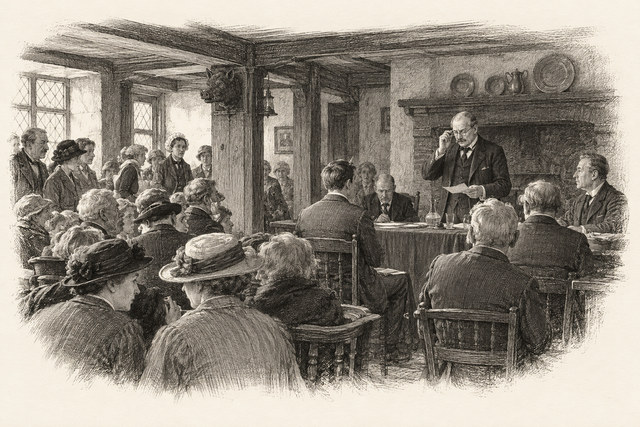 An engraving-style sketch for Murder at the Vicarage, Chapter 18.