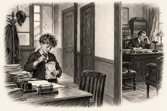 An engraving-style sketch for Partners in Crime, Chapter II. A Pot of Tea.