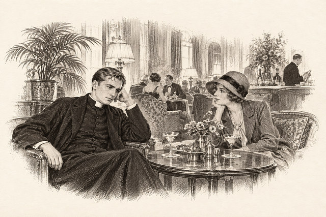 An engraving-style sketch for Partners in Crime, Chapter XI. The Man in the Mist.