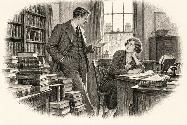 An engraving-style sketch for Partners in Crime, Chapter XIII. The Crackler.
