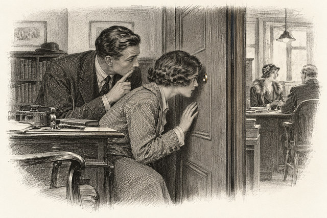 An engraving-style sketch for Partners in Crime, Chapter XVII. The House Of Lurking Death.