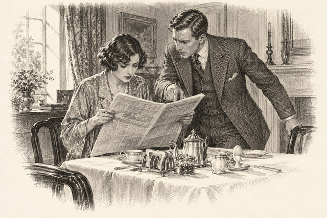 An engraving-style sketch for Partners in Crime, Chapter XVIII. The House of Lurking Death (continued).