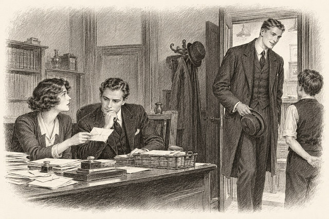 An engraving-style sketch for Partners in Crime, Chapter XIX. The Unbreakable Alibi.
