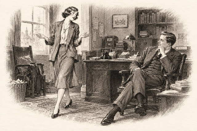 An engraving-style sketch for Partners in Crime, Chapter XX. The Clergyman's Daughter.