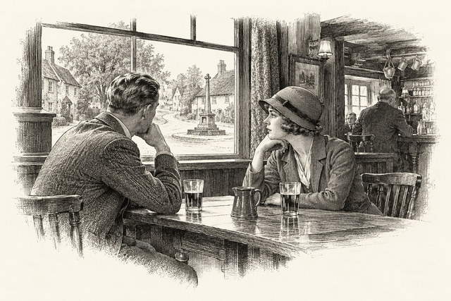 An engraving-style sketch for Partners in Crime, Chapter XXI. The Red House.