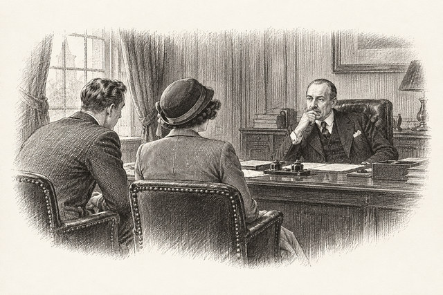 An engraving-style sketch for Partners in Crime, Chapter XXIII. The Man Who Was No. 16.