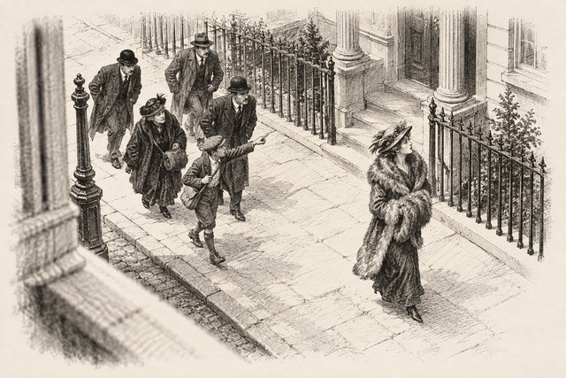 An engraving-style sketch for Poirot Investigates, I. The Adventure of “The Western Star”.