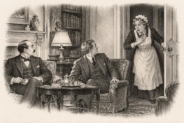 An engraving-style sketch for Poirot Investigates, X. The Adventure of the Italian Nobleman.