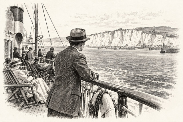 An engraving-style sketch for The Big Four, 1. THE UNEXPECTED GUEST.