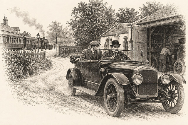 An engraving-style sketch for The Big Four, 2. THE MAN FROM THE ASYLUM.