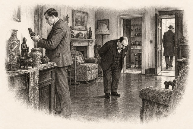 An engraving-style sketch for The Big Four, 4. THE IMPORTANCE OF A LEG OF MUTTON.