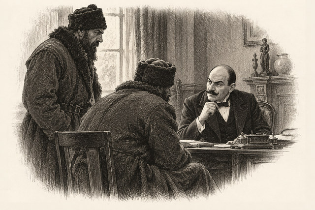 An engraving-style sketch for The Big Four, 15. THE TERRIBLE CATASTROPHE.