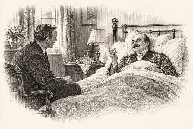 An engraving-style sketch for The Hunter’s Lodge Case, The Hunter’s Lodge Case.