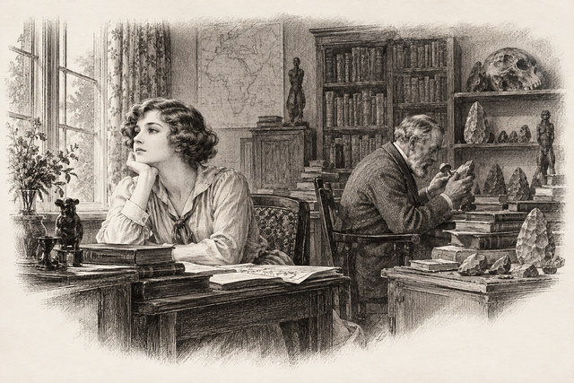 An engraving-style sketch for The Man in the Brown Suit, CHAPTER I.