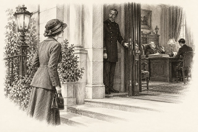 An engraving-style sketch for The Man in the Brown Suit, CHAPTER V.