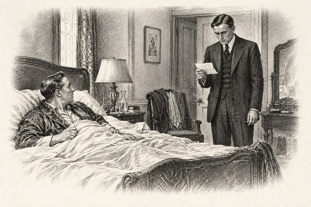 An engraving-style sketch for The Man in the Brown Suit, CHAPTER VIII.