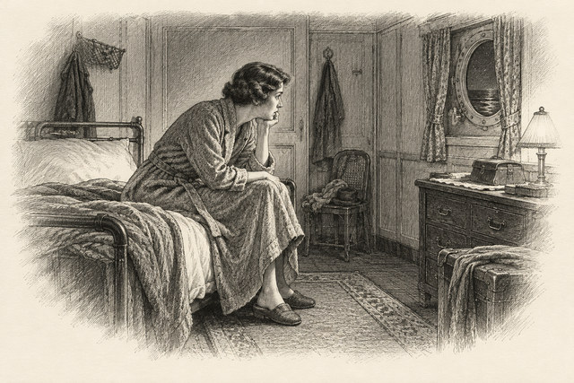 An engraving-style sketch for The Man in the Brown Suit, CHAPTER X.
