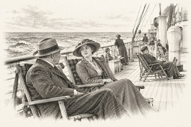 An engraving-style sketch for The Man in the Brown Suit, CHAPTER XII.