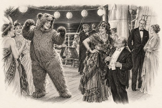 An engraving-style sketch for The Man in the Brown Suit, CHAPTER XIII.