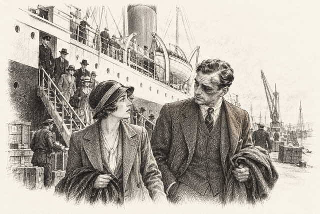 An engraving-style sketch for The Man in the Brown Suit, CHAPTER XVII.
