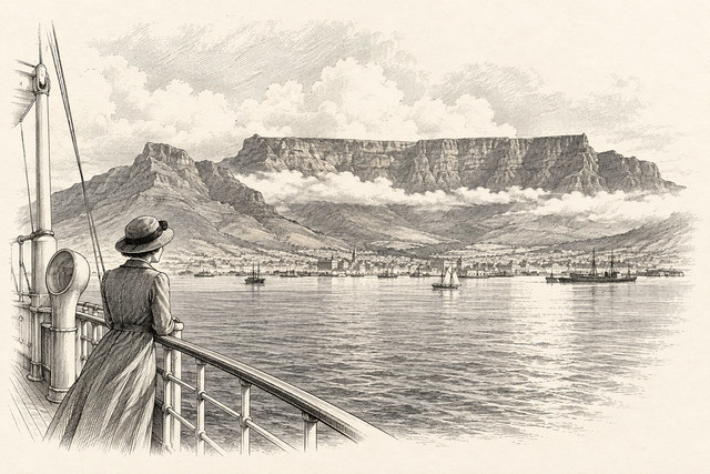 An engraving-style sketch for The Man in the Brown Suit, CHAPTER XVIII.