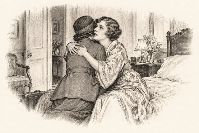 An engraving-style sketch for The Man in the Brown Suit, CHAPTER XX.