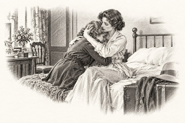 An engraving-style sketch for The Man in the Brown Suit, CHAPTER XXX.