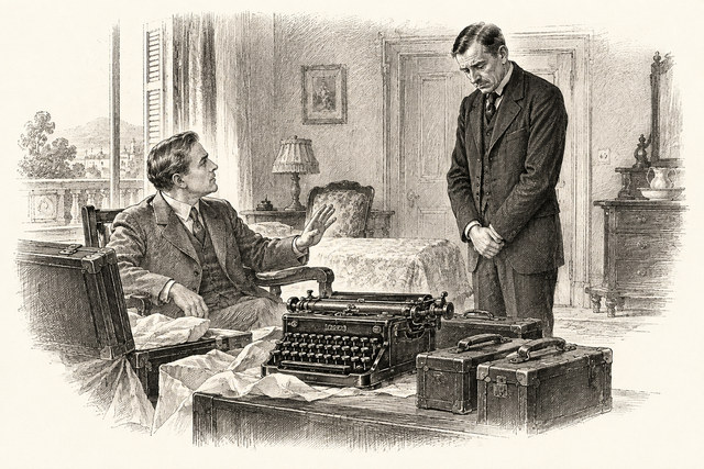 An engraving-style sketch for The Man in the Brown Suit, CHAPTER XXXI.