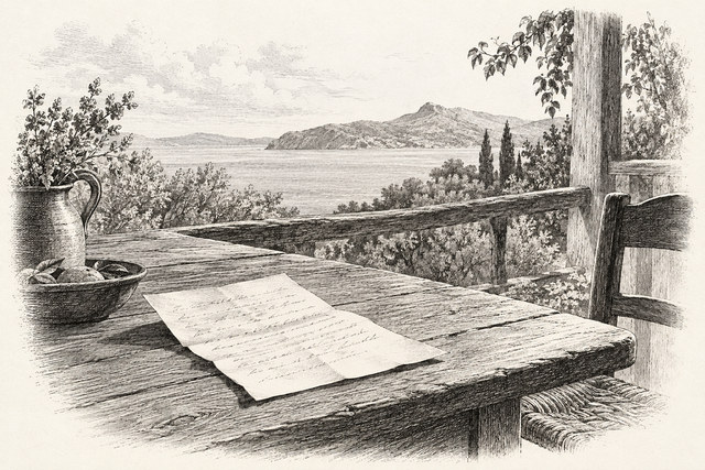 An engraving-style sketch for The Man in the Brown Suit, CHAPTER XXXVI.