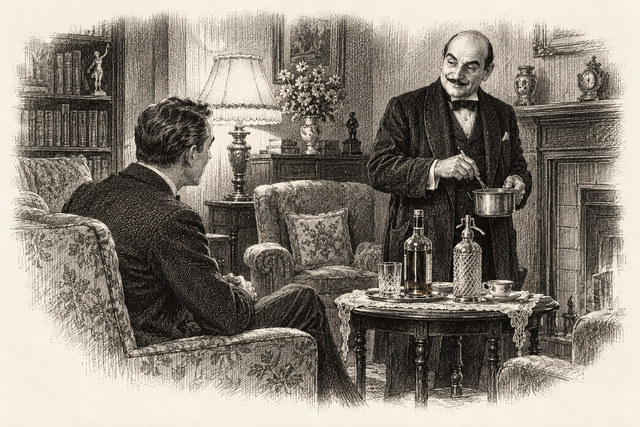 An engraving-style sketch for The Murder of Roger Ackroyd, CHAPTER XIII. THE GOOSE QUILL.