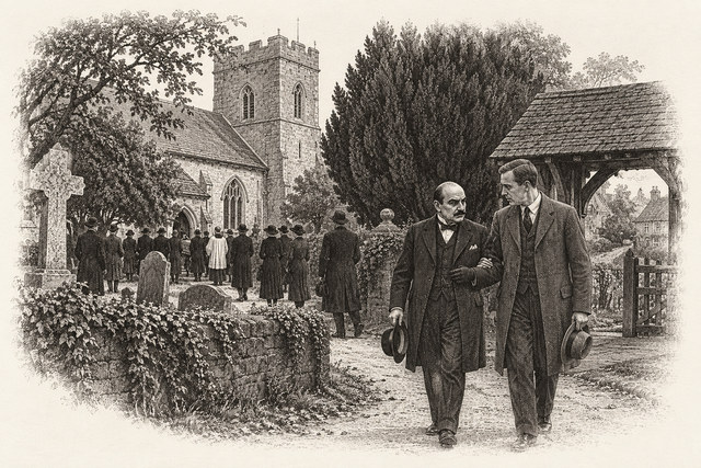 An engraving-style sketch for The Murder of Roger Ackroyd, CHAPTER XVII. PARKER.