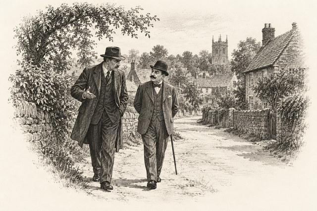 An engraving-style sketch for The Murder of Roger Ackroyd, CHAPTER XX. MISS RUSSELL.