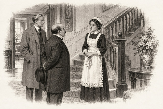 An engraving-style sketch for The Murder on the Links, 8An Unexpected Meeting.