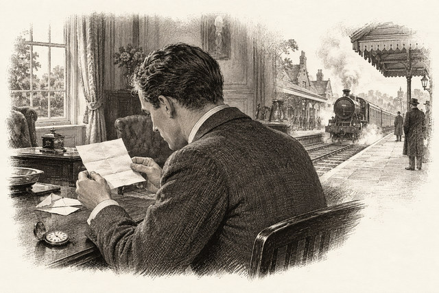 An engraving-style sketch for The Murder on the Links, 15A Photograph.