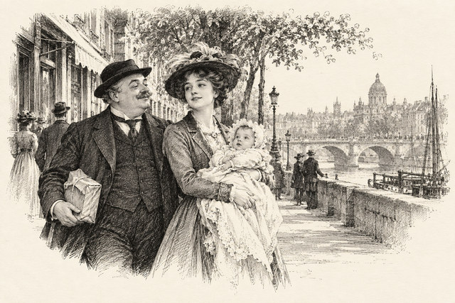 An engraving-style sketch for The Murder on the Links, 16The Beroldy Case.