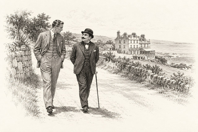 An engraving-style sketch for The Murder on the Links, 18Giraud Acts.