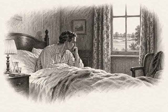 An engraving-style sketch for The Murder on the Links, 23Difficulties Ahead.