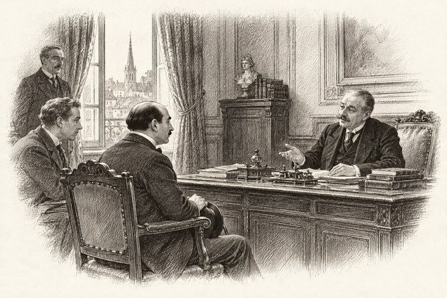 An engraving-style sketch for The Murder on the Links, 24“Save Him!”.