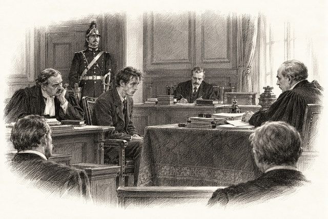 An engraving-style sketch for The Murder on the Links, 25An Unexpected Dénouement.