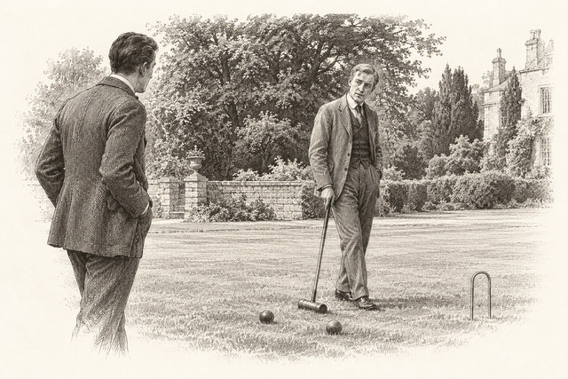 An engraving-style sketch for The Mysterious Affair at Styles, CHAPTER IX. DR. BAUERSTEIN.