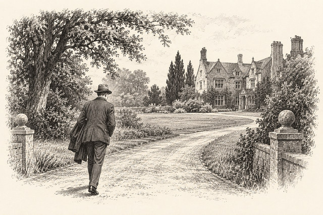 An engraving-style sketch for The Mysterious Affair at Styles, CHAPTER X. THE ARREST.