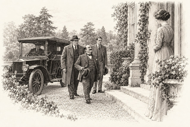 An engraving-style sketch for The Mysterious Affair at Styles, CHAPTER XII. THE LAST LINK.