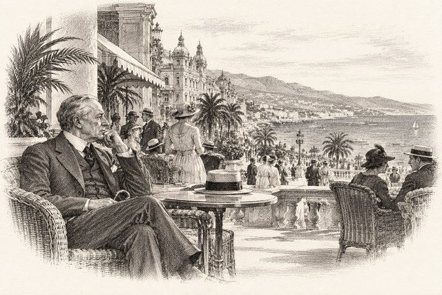An engraving-style sketch for The Mysterious Mr. Quin, The Soul of the Croupier.