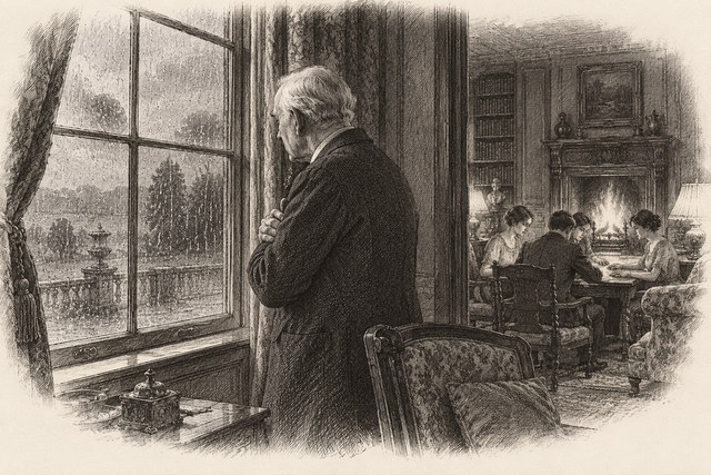 An engraving-style sketch for The Mysterious Mr. Quin, The Bird With the Broken Wing.