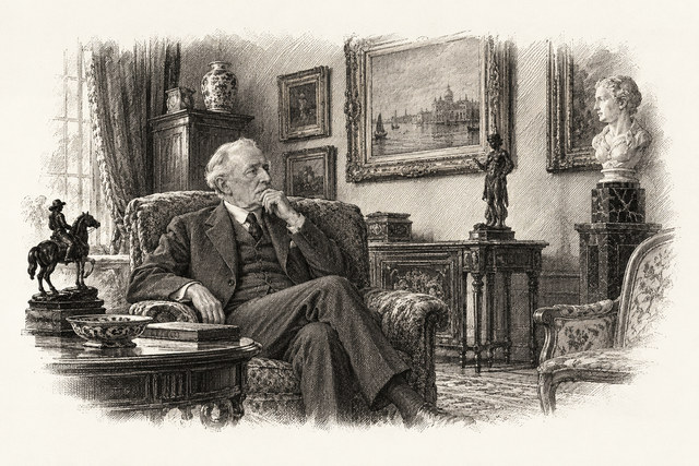 An engraving-style sketch for The Mysterious Mr. Quin, The Man From the Sea.