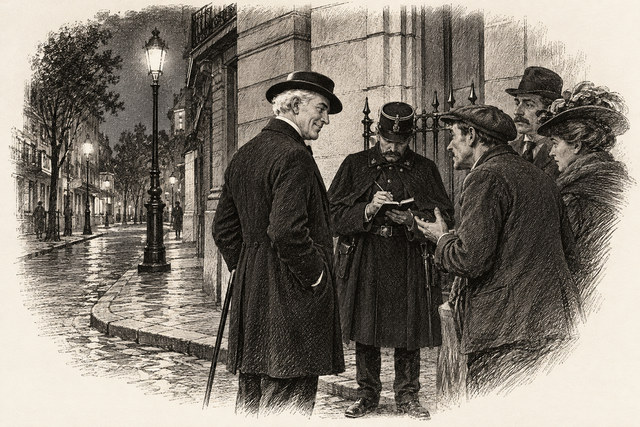 An engraving-style sketch for The Mystery of the Blue Train, 2. M. le Marquis.